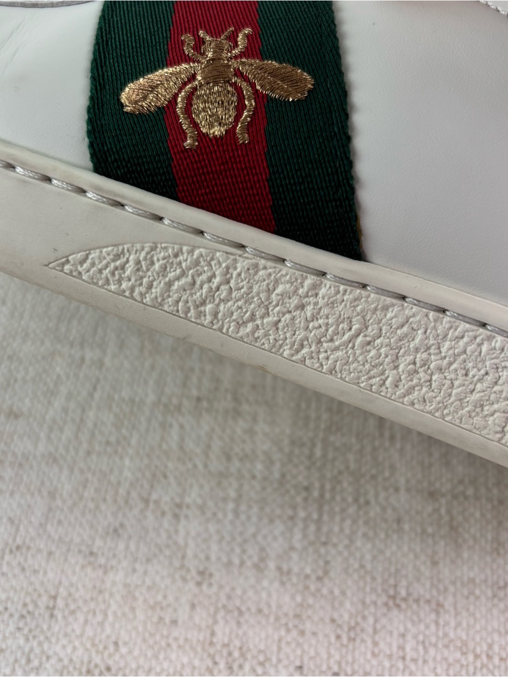 Gucci White Leather Sneakers with Red and Green Stripe and Red Heel - Picture 7 of 16